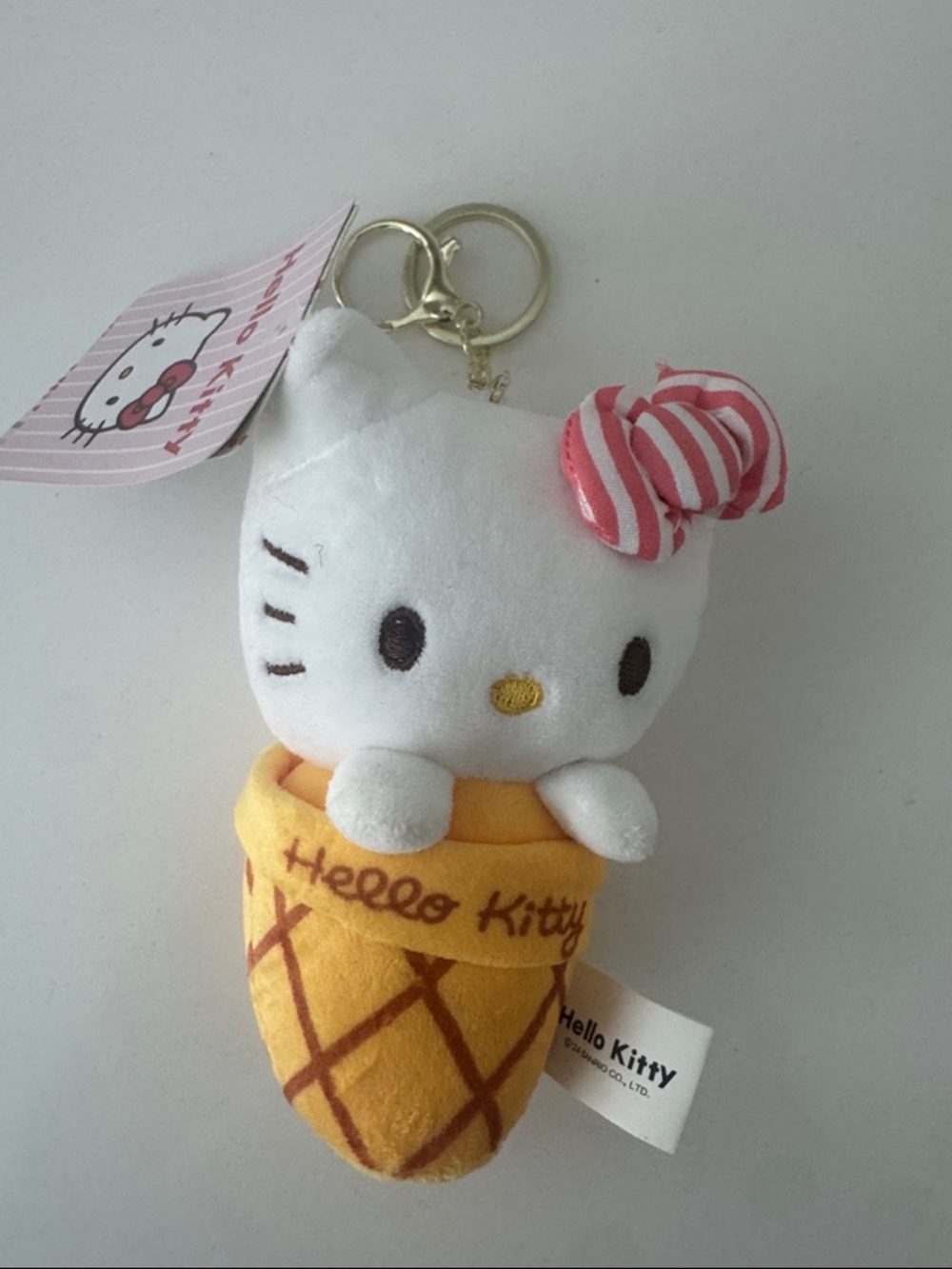 Hello Kitty White & Pink Plush Keychain - Ice Cream Cone NEW